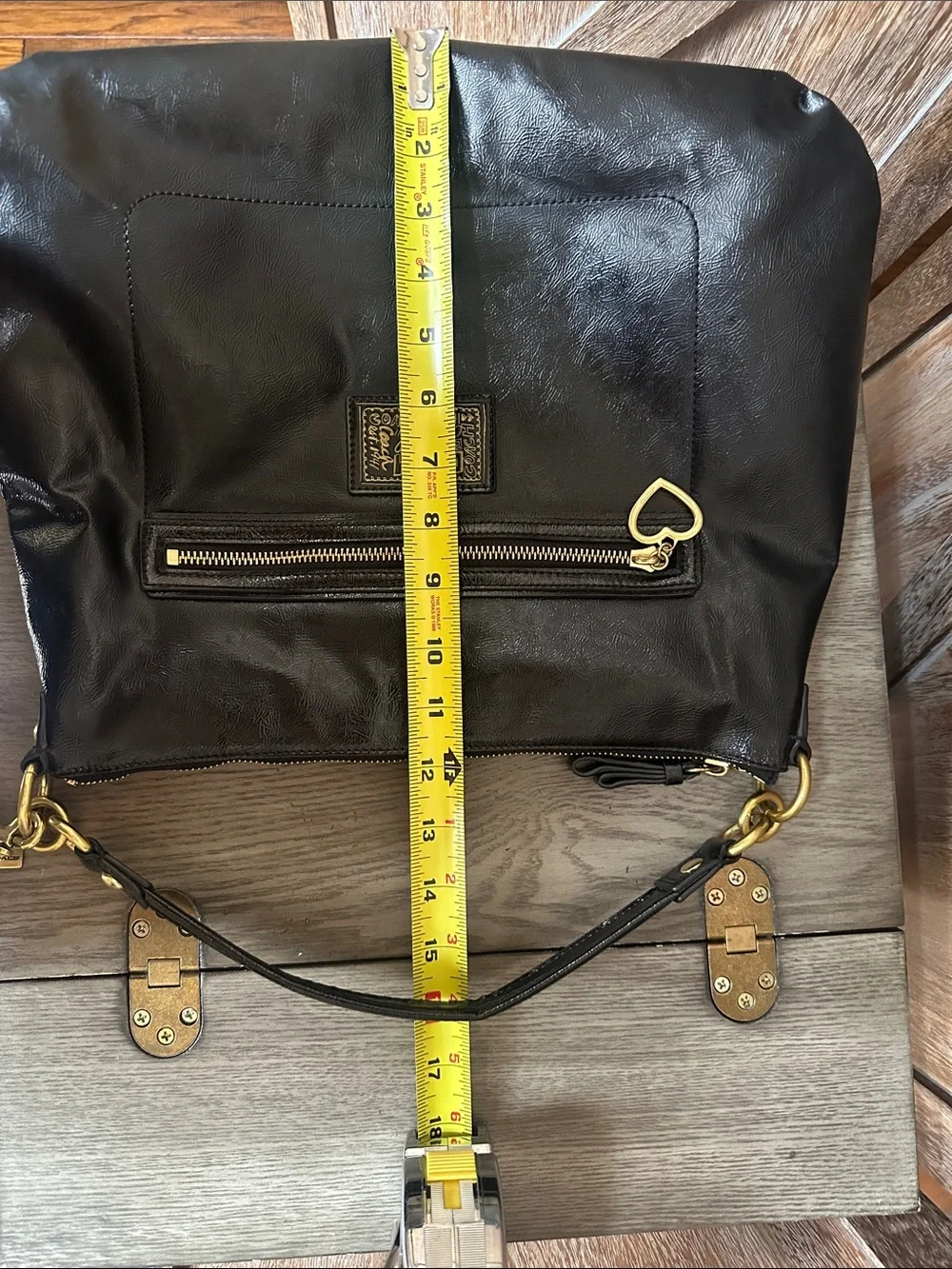 Coach Vintage Y2K Poppy Black Liquid Gloss Tote & Gold Coach Cherry Charm